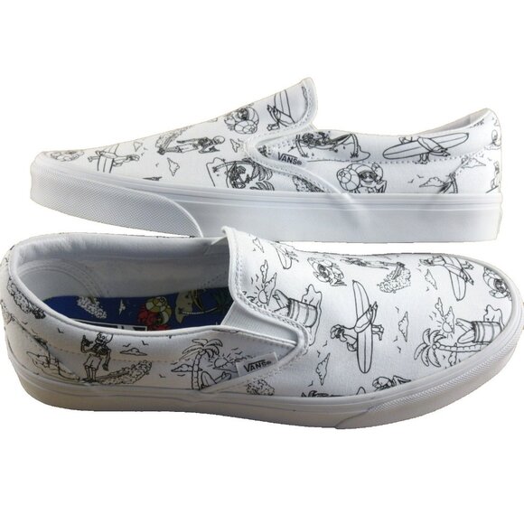 Vans Other - Vans Men's Classic Slip Low Tide Tropical Surf True White Black Shoes Size 11
